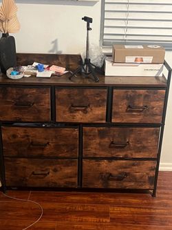 rustic industrial fabric-drawer dresser