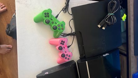 ⚫🎮 Playstation 3 Console PS3 Gift Bundle 2 PINK + GREEN wireless controllers 2 player Fun Multiplayer