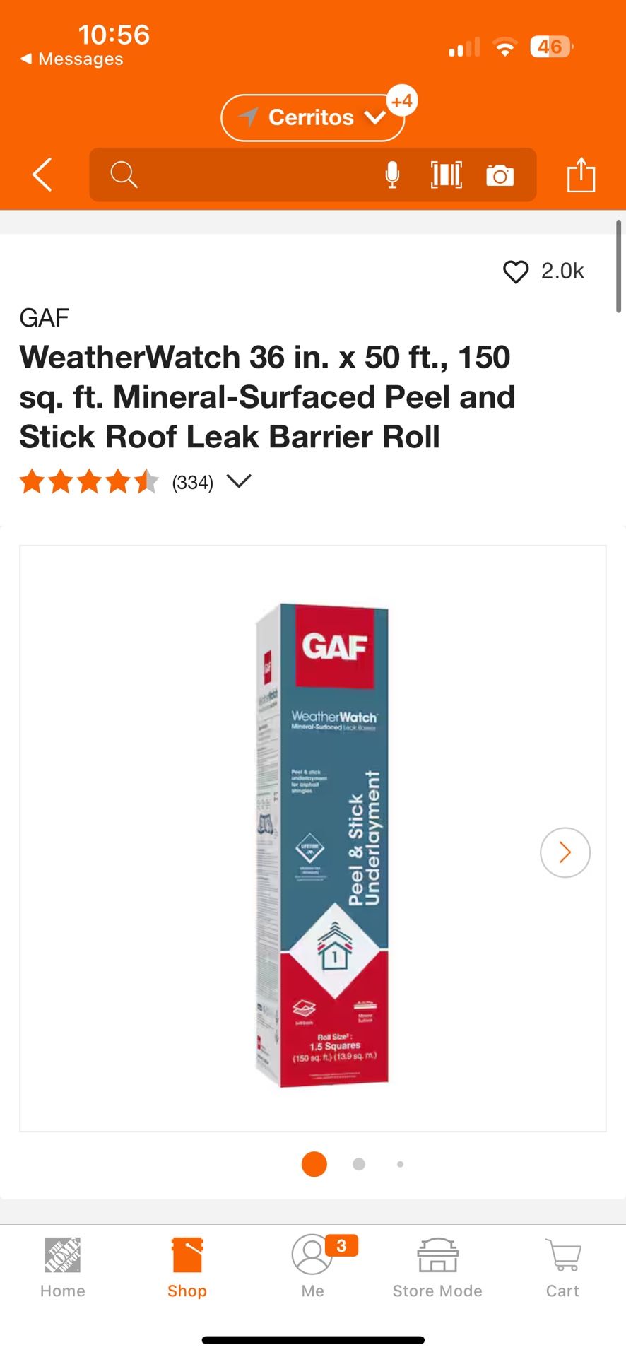 GAF WeatherWatch 36 in. x 50 ft., 150 sq. ft. Mineral-Surfaced Peel and Stick Roof Leak Barrier Roll