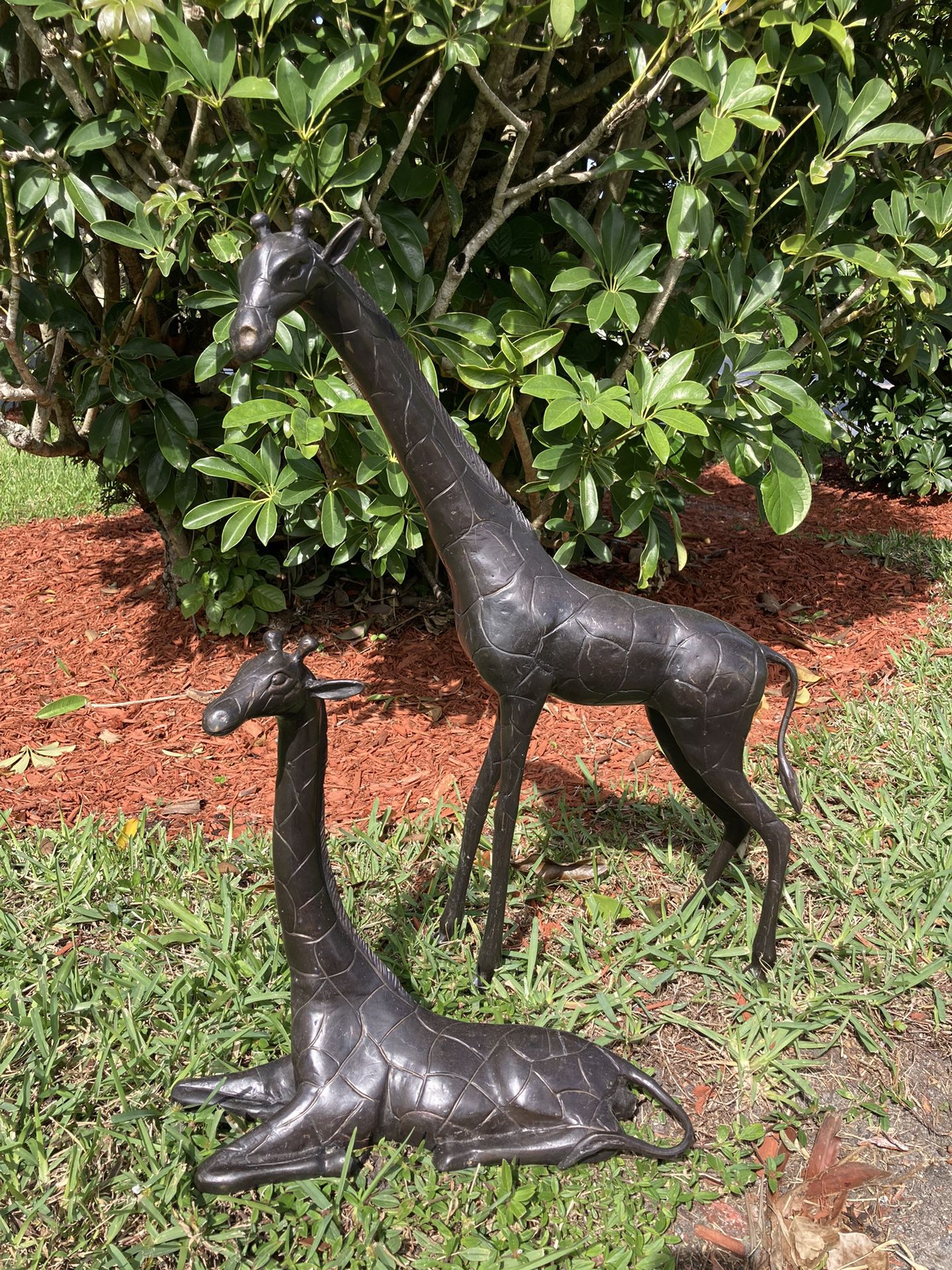 2 Bronze Giraffe Statues.  Possibly Vintage Theodore Alexander Or Maitland Smith But Not Signed.  26” & 15”.  Mother Or Father & Baby. Both For $350!