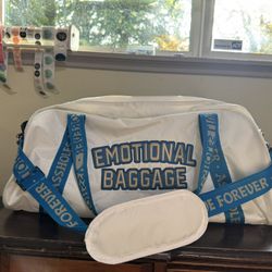 A**holes Live Forever ALF White Blue Printed Strap Emotional Baggage Duffle Bag