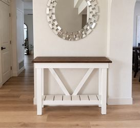 Farmhouse Console Table White and Walnut