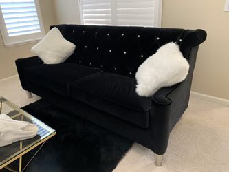 Set of 2 black velvet sofa with crystal buttons. Like new never used!