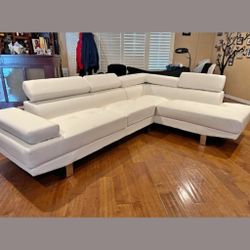 white faux leather adjustable sectional sofa 