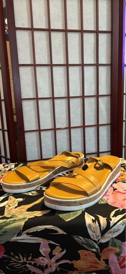 Yellow Leather Platform Slide Sandals Size 11
