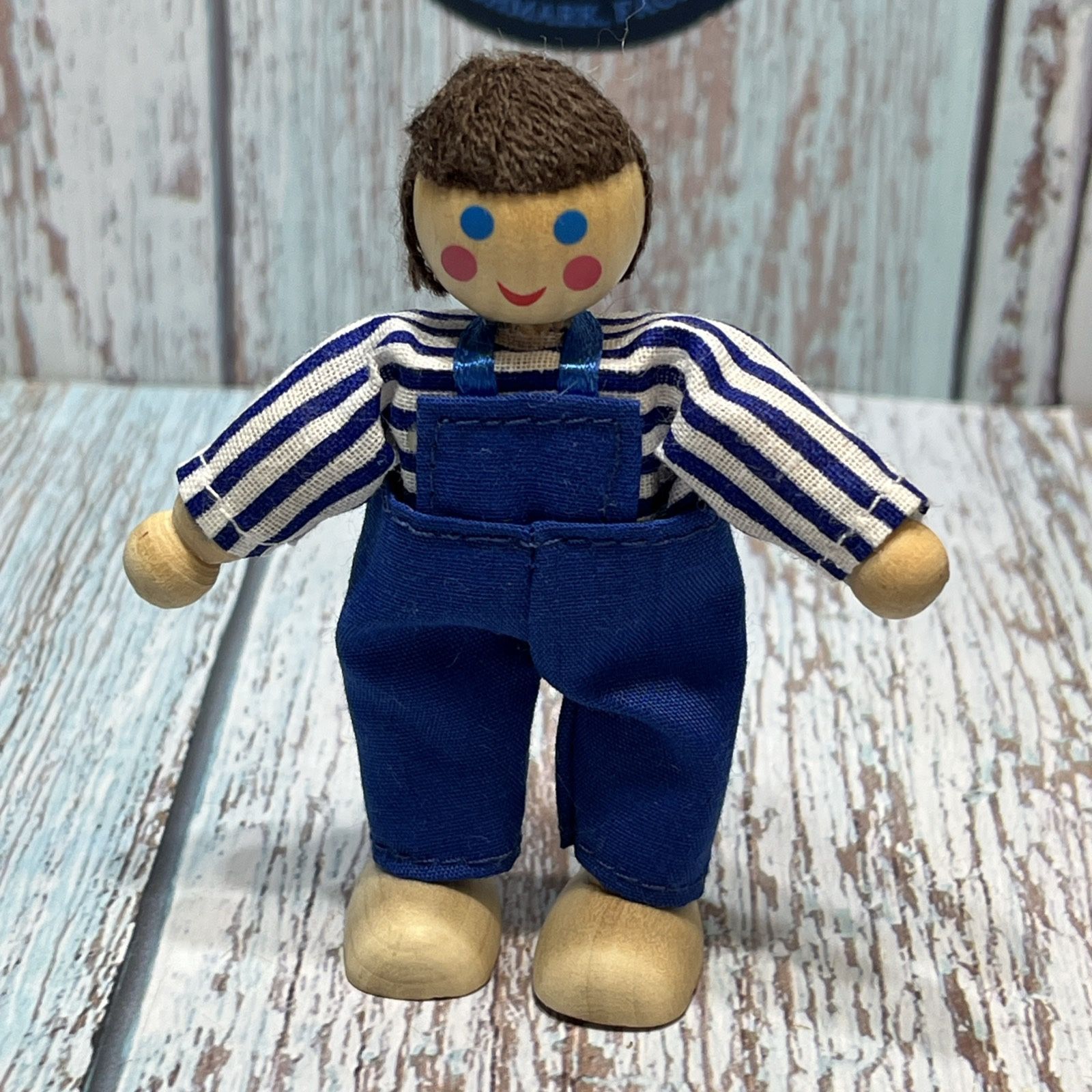 Melissa & Doug Wooden Doll House People Family Figures 3" Boy Blue Overalls.EUC