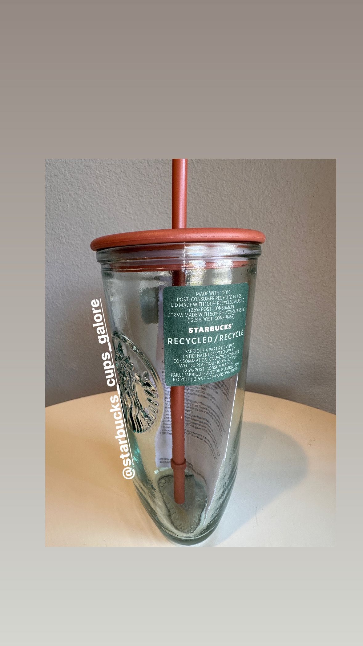 New Starbucks Rust recycled Glass Cup