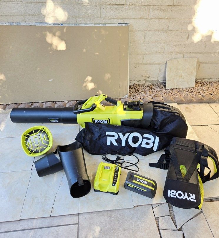 RYOBI 40V HP Brushless Leaf Blower Vaccum Mulcher with (1) 4.0 Ah Battery and Fast Charger