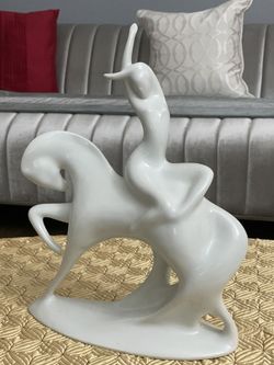 Vintage Bohemian Czech White Porcelain Lady Godiva in a Horse
