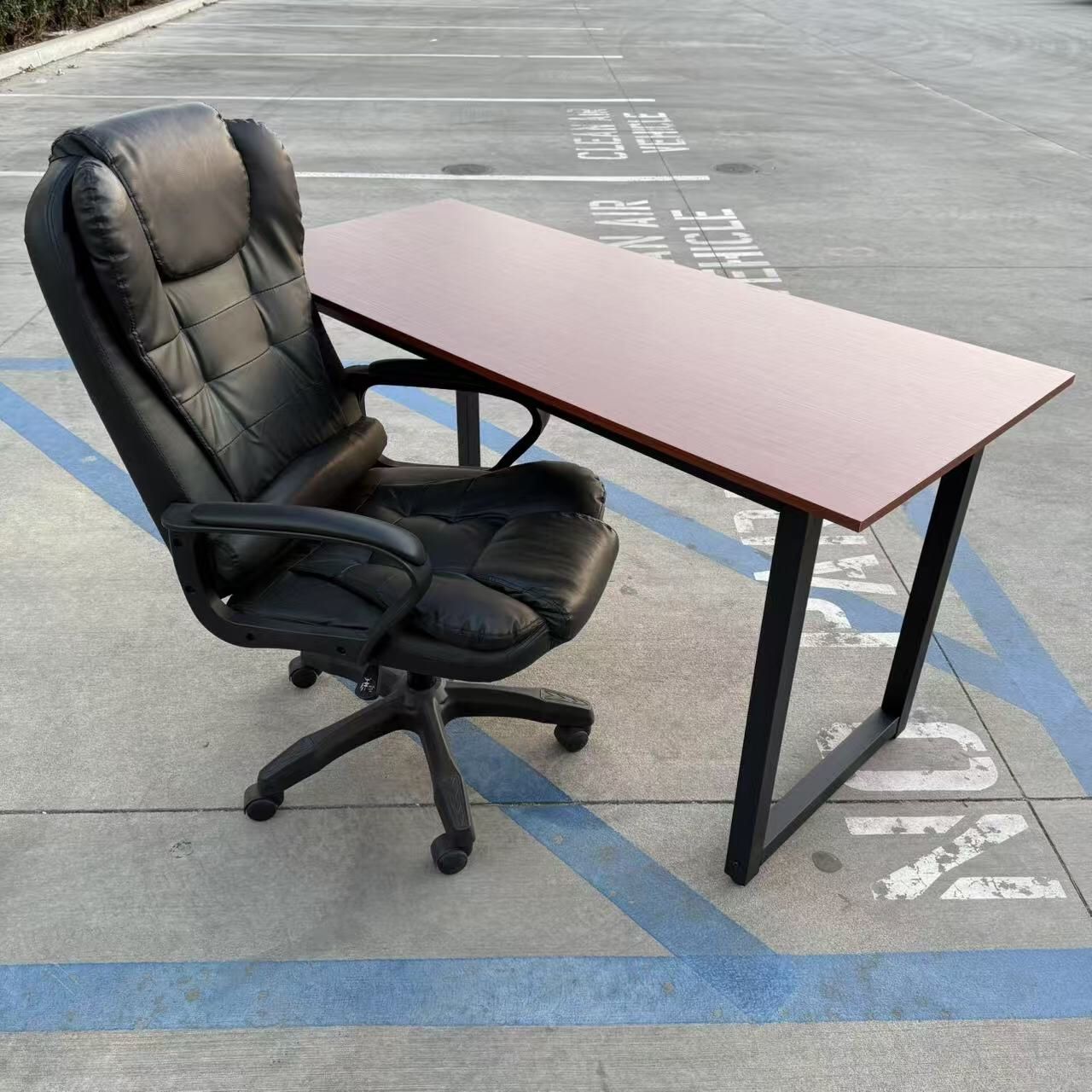 New In Box 55x24x30 Inch Tall Office Computer Desk Table Reddish Brown Top With  Chair Furniture Combo Set 