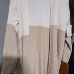 New Womens Two Tone Cardigan Sweater Size XL Beige/Cream