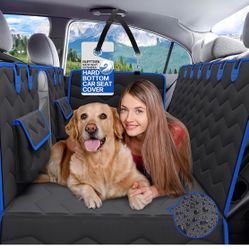 Back Seat Extender for Dogs - Hard Bottom Car Seat Cover for Dogs Holds 400lbs w Seatbelt, Water Bowl & Carry Bag - Nonslip Dog Seat Covers, Waterproo