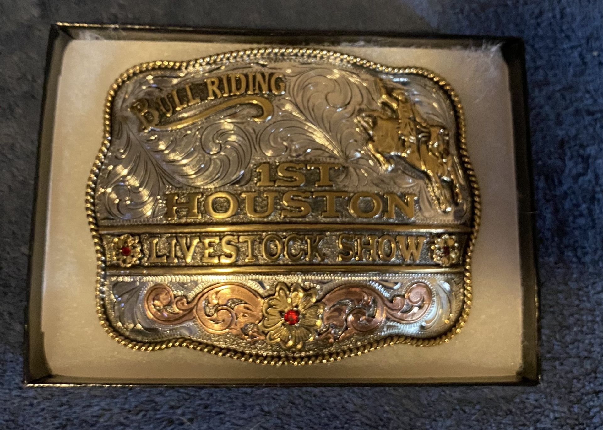 1st Houston Livestock Show Bull Riding Buckle Mollys Custom Silver