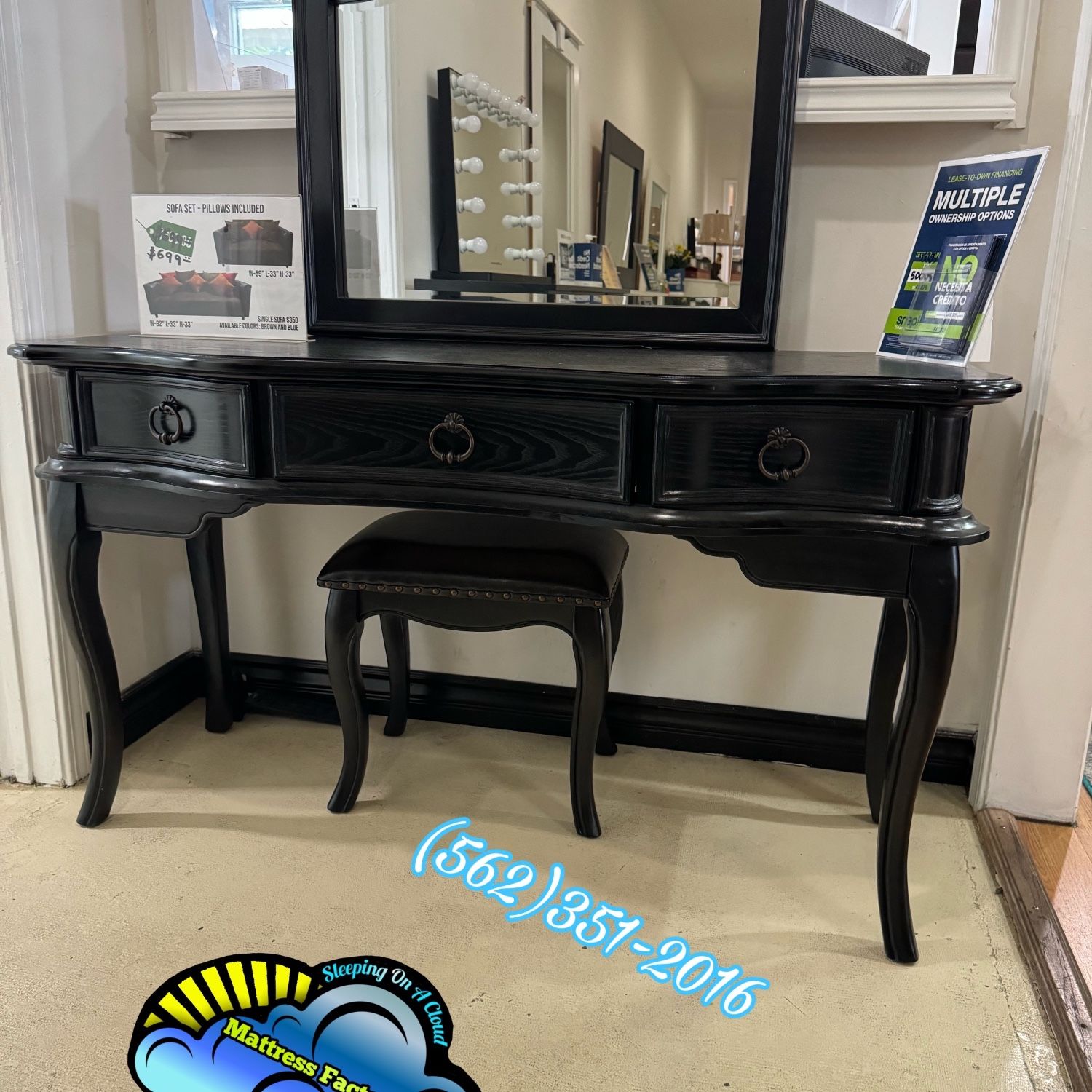 Black Vanity Medium Desk With Chair 