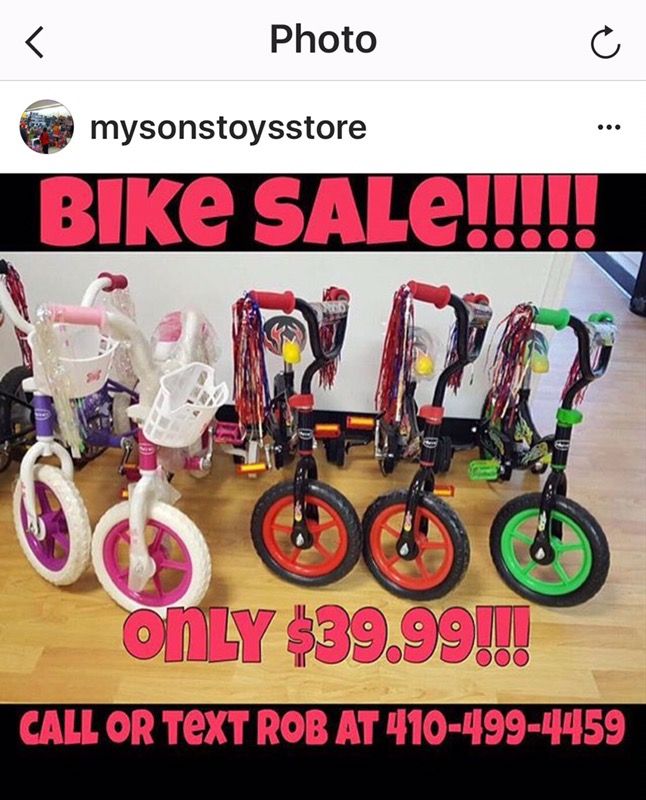 Big Bike Sale 12inch Bikes $39.99 with Training Wheels 4 colors