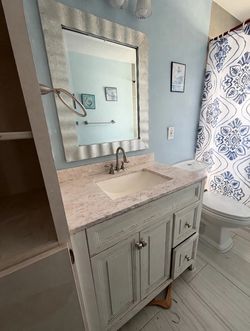 FREE: White Bathroom Vanity with Marble Top + Mirror