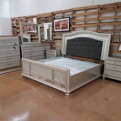 Coralayne Silver Upholstered Panel Bedroom Set (Queen and King Bed Frame