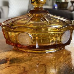 Vintage Fostoria Coin Glass Amber Candy Dish w/ Lid