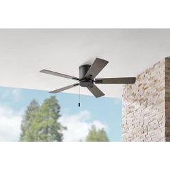 Hampton Bay Grantway 48 in. Indoor/Covered Outdoor Matte Black Low Profile Ceiling Fan Without Light with Pull Chain Included