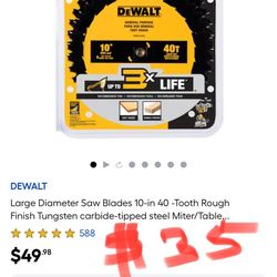 DEWALT Large Diameter Saw Blades 10-in 40 -Tooth Rough Finish Tungsten carbide-tipped steel Miter/Table