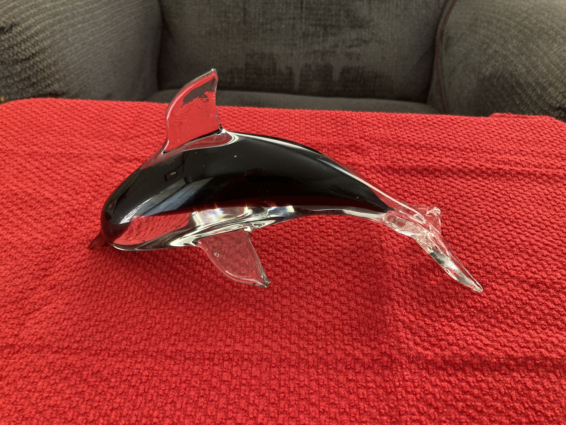 Black & Clear Glass Dolphin/Paperweight