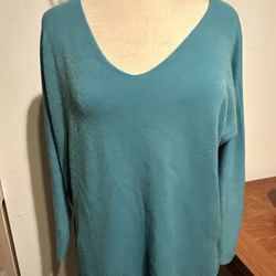 Women’s Sweater Viscose Wool Cashmere Nylon Blend Long Slv V-neck Pullover Sz L