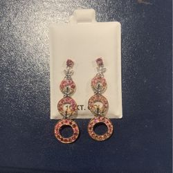 10Kt Pink Gem With Diamond Accent Earrings 