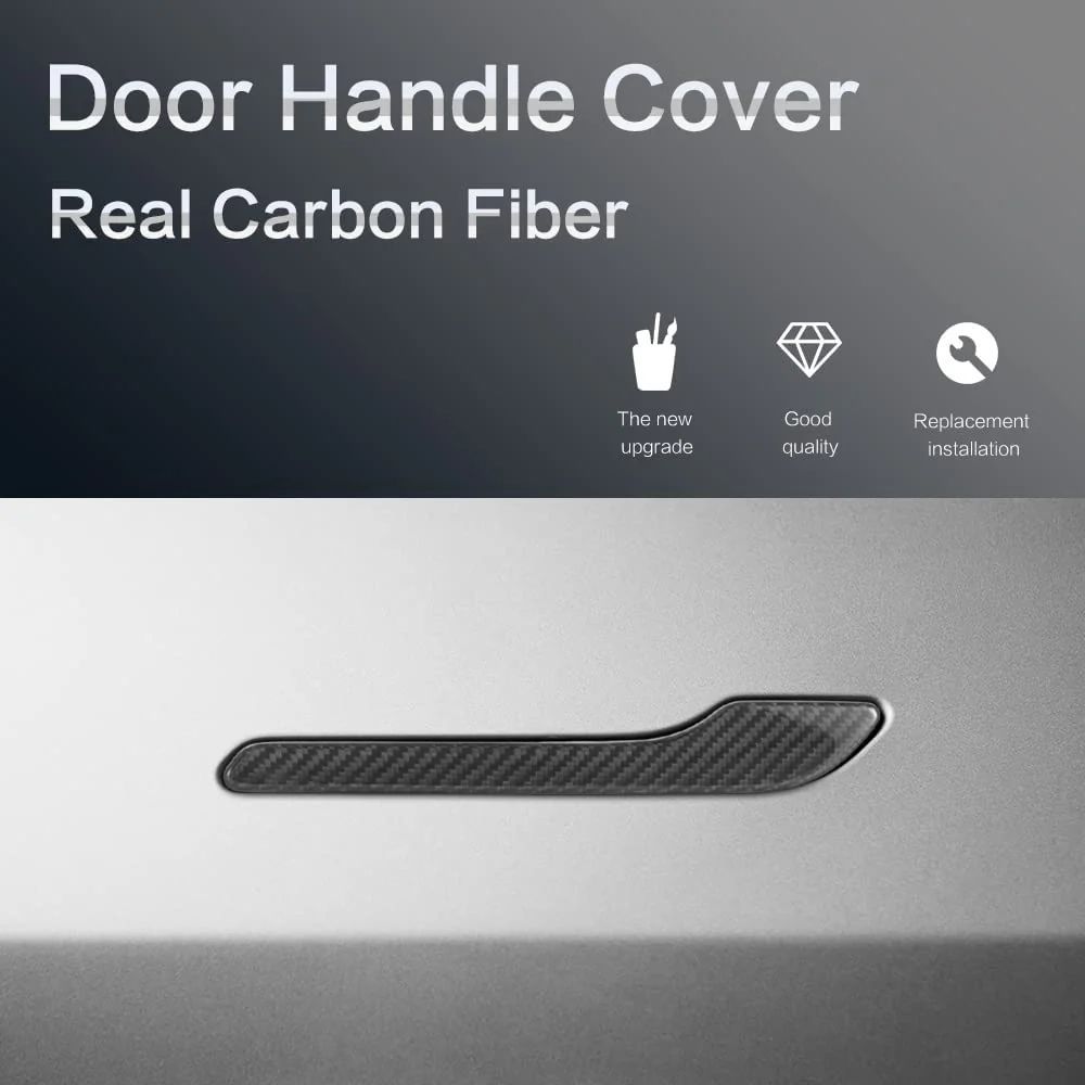 Brand New 4PCS Real Carbon Fiber Door Handle Knob Cover Trim Fit For 2017-2026 Tesla Model 3 / Tesla Model Y Juniper