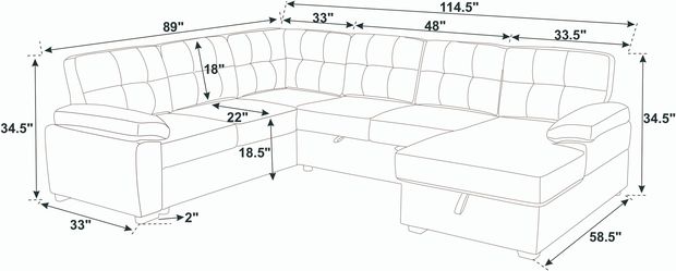 Linen Blend Fabric U-Shape Sectional Sleeper Sofa (Pull-Out Bed) With Storage Chaise