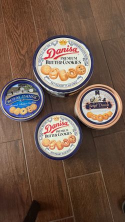 4 Decorative Metal Cookie Tins with Lids – Storage, Crafts & Sewing Bundle