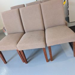 Set Of 6 Beige Dining Chairs 