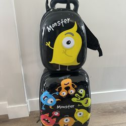 Carry On & Back Pack Set Suit Case Kids - Monsters 