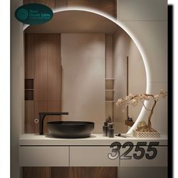 Niccy Half Moon LED Mirror for Bathroom, 32" Semi Backlit Mirror Frameless Makeup Mirror with Light,