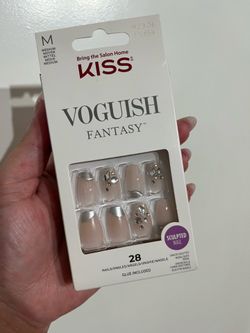 Brand new kiss French tip nails silver with rhinestones, 28 pack