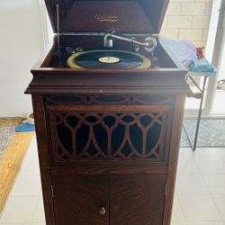 RARE 1920’s SILVERTONE TRU-PHONIC PHONOGRAPH 78 RECORD PLAYER ANTIQUE WOOD CABINET WORKS GREAT! 