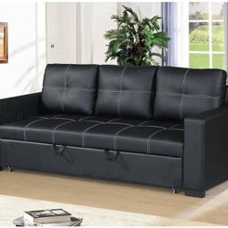 CONVERTIBLE SOFA BLACK FAUX LEATHER NEW IN BOX ☎️ 1714586,2564