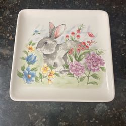 Bunny Easter Spring Ceramic Tray