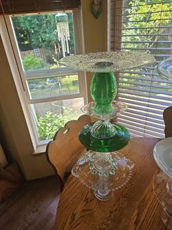 Green glass Birdbath