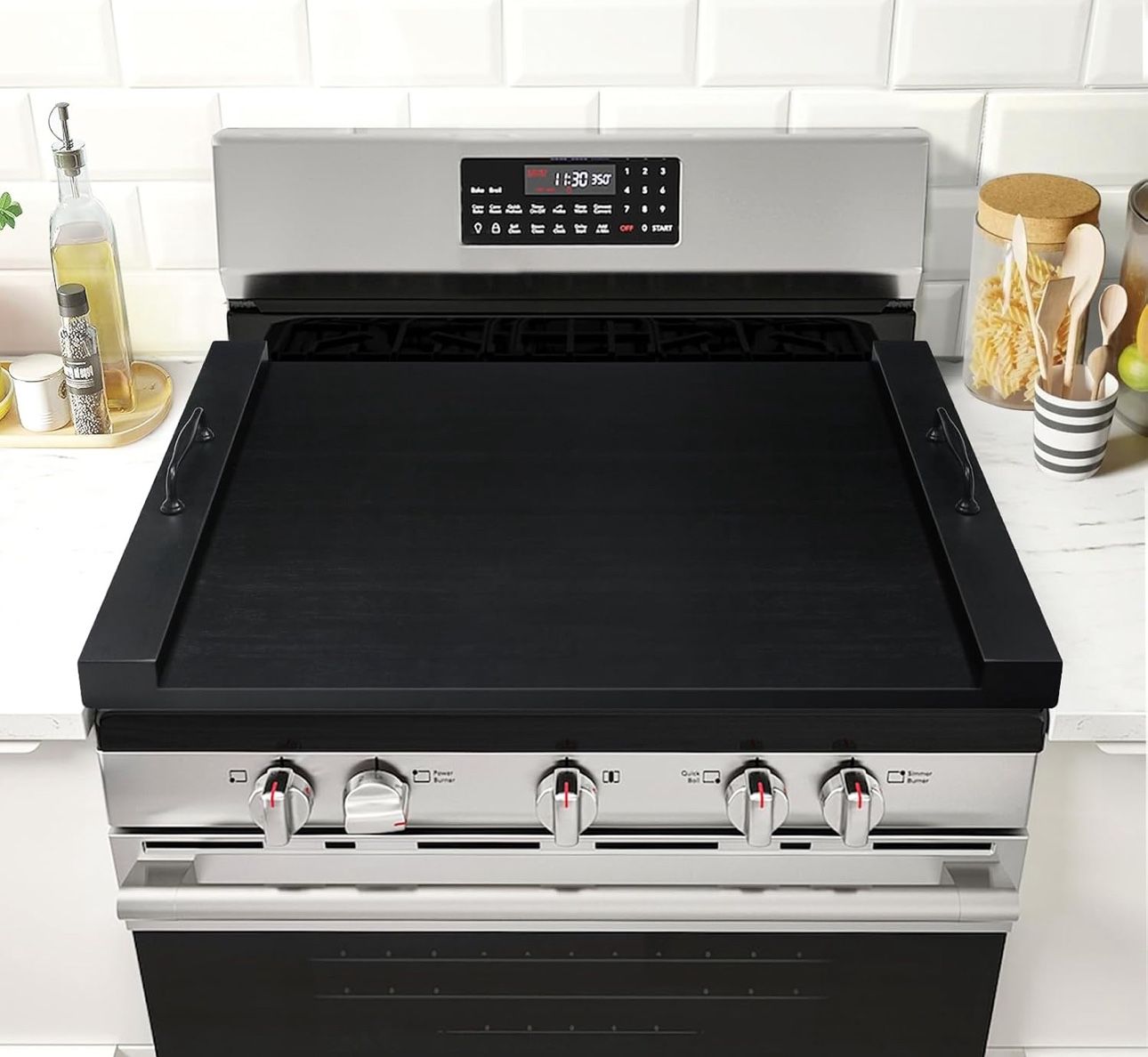 Board Stove Cover with Handles, Multiple Stove Top Cover Board for Electric/Gas Stove Top(Black)