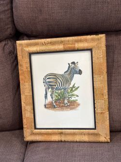 Pre Owned Vintage Remarkable TURNER STANDING ZEBRA FRAMED LITHOGRAPH PRINT
