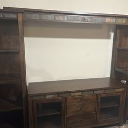Beautiful Solid Wood Entertainment Center / TV Wall Unit – Like New