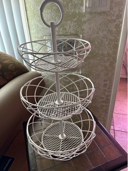 3-Tier White Metal Wire Basket Stand