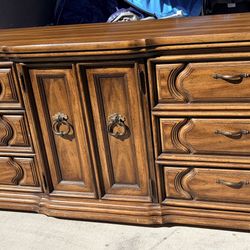 MCM Vintage Wood Dresser with 9 Drawers and Center Doors Super Solid Built