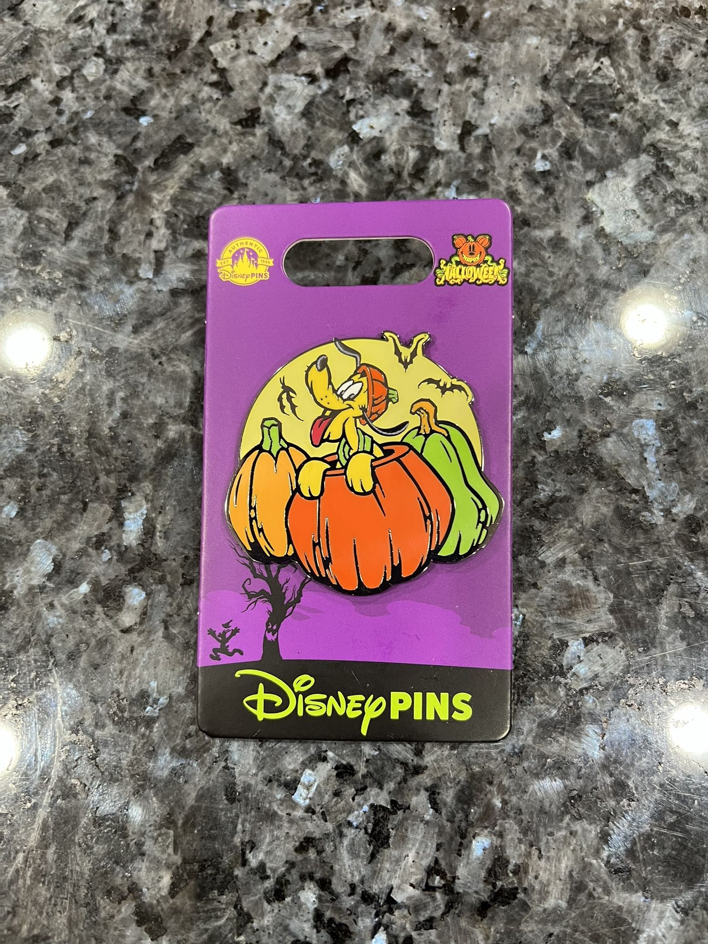 Disney Parks 2024 Happy Halloween Pumpkin Pluto Bats Trading Pin.  Limited release.  Brand new on original card.  Smoke free home  Will combine listin