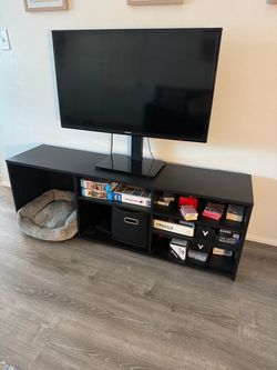 Black TV Stand with Open Shelving