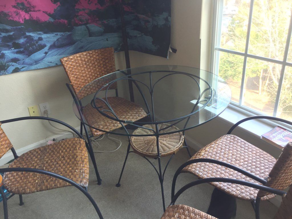 Glass Table + 4 Wicker Chairs