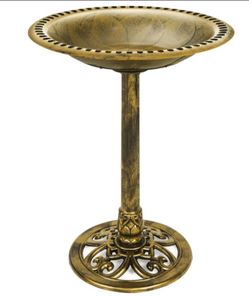 28in Gold Pedestal Bird Bath, Vintage Outdoor Resin Accent Decoration with Solar Fountain Pump
