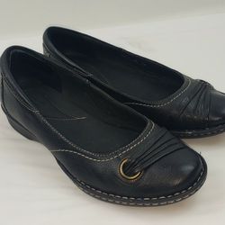 Clarks Womens Black Leather Ballet Flats Loafers Slip on Dress Shoes Size 10 M