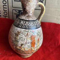 8.5 Inch Handmade Painted Hand Etched Greek Ceramic Vase Imported From Greece