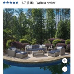 NEW in Box 8 Piece Rafael Outdoor Patio SET, 4 Chairs, 2 End Tables, 1 Couch, Coffee Table, Seats  7